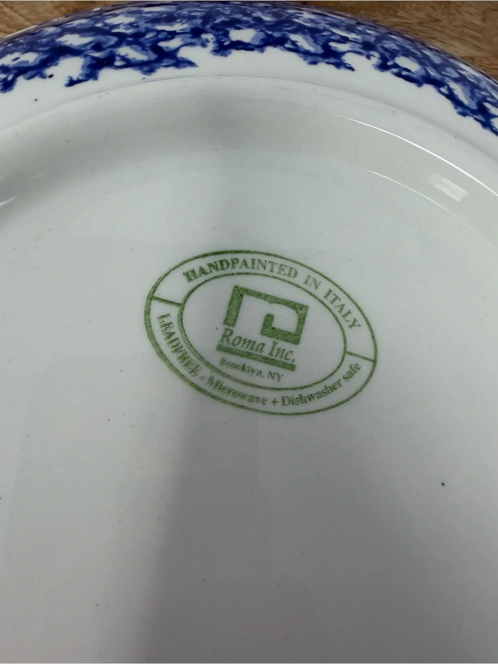 Roma Inc Hand Painted Italian Blue Nd White Speckled Ceramic Serving Pasta Bowl